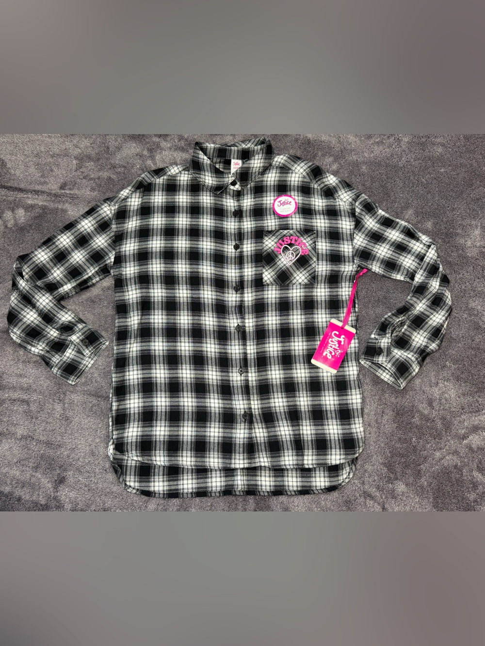 Justice Black & White Plaid Button-Down Shirt